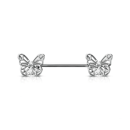Micro Jewelled Butterfly Gold, Black, Rose Gold or Silver Plated Decorative Fashion Nipple Barbell