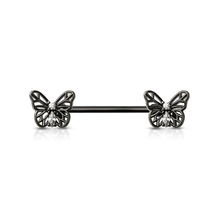 Micro Jewelled Butterfly Gold, Black, Rose Gold or Silver Plated Decorative Fashion Nipple Barbell