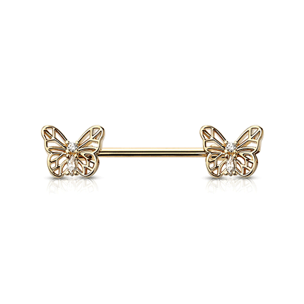 Micro Jewelled Butterfly Gold, Black, Rose Gold or Silver Plated Decorative Fashion Nipple Barbell