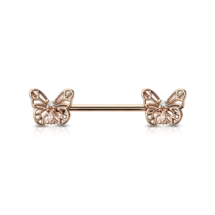 Micro Jewelled Butterfly Gold, Black, Rose Gold or Silver Plated Decorative Fashion Nipple Barbell