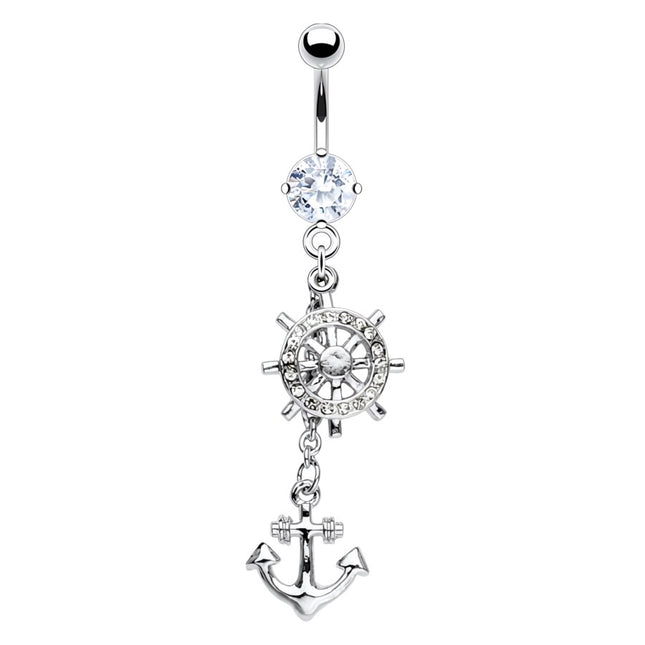 Hanging Anchor and Ship Wheel Jewelled Daniel Plated Fashion Navel