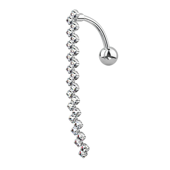 Zig Zag Vertical Drop Jewelled Dangle Plated Fashion Navel in Silver, Gold and Rose Gold