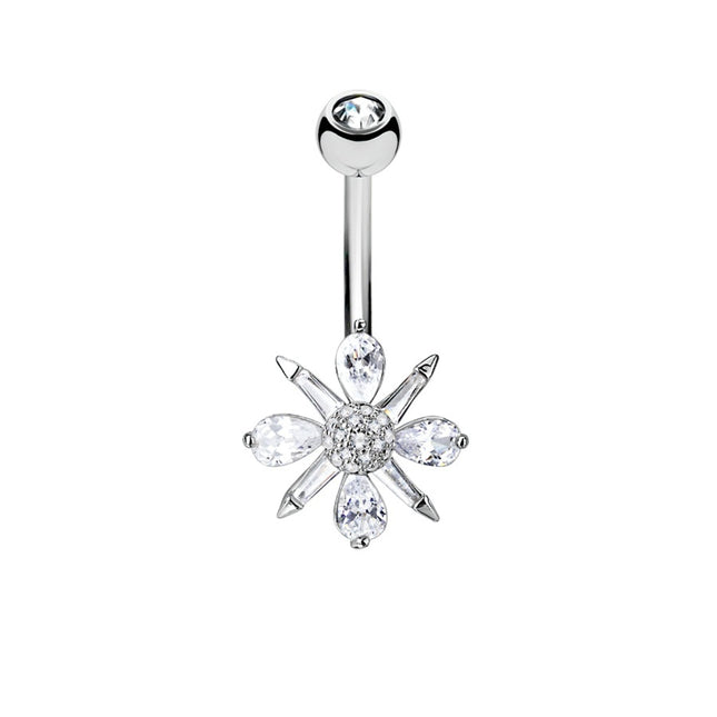 Star Burst Cluster Jewelled Plated Fashion Navel in Silver or Gold