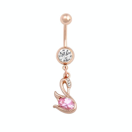 Rose Gold Swan Jewelled Dangle Plated Fashion Navel