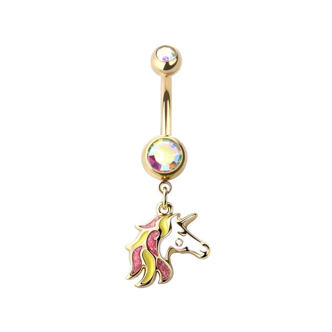 Unicorn Glitter Enamel Dangle Gold Plated Fashion Navel