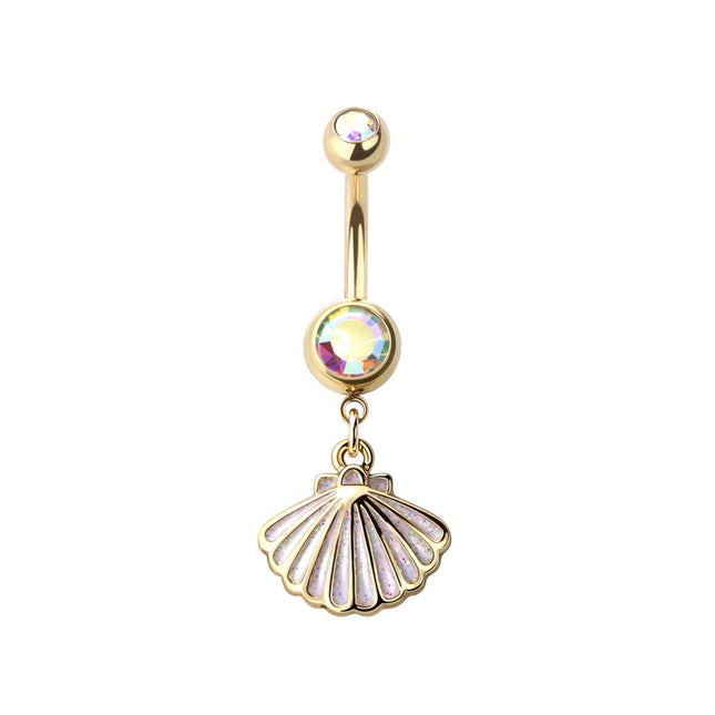 Sea Shell Glitter Enamel Dangle Gold Plated Fashion Navel