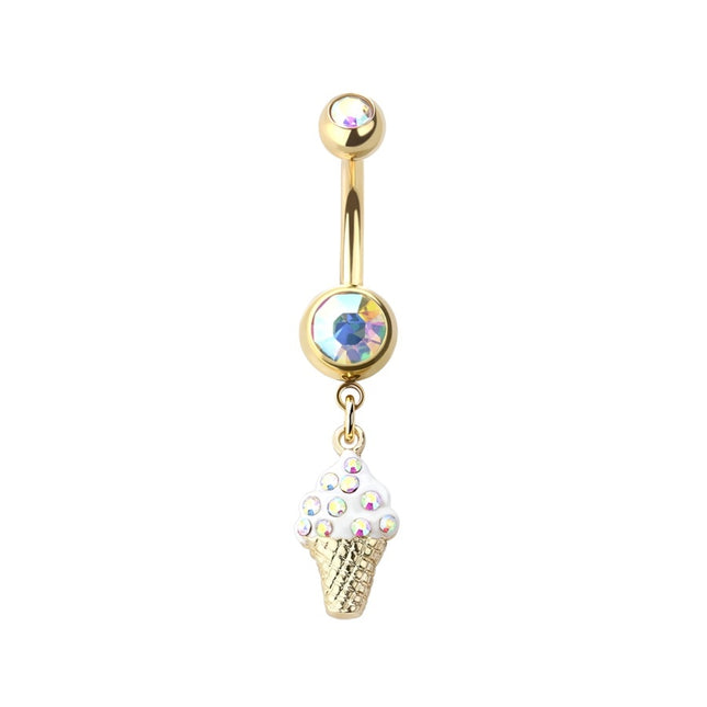 Ice Cream Jewelled Dangle Gold Plated Fashion Navel