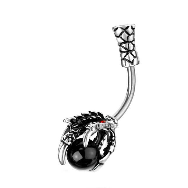 Jewelled Dragon Claw with Black Stone Ball Plated Fashion Navel