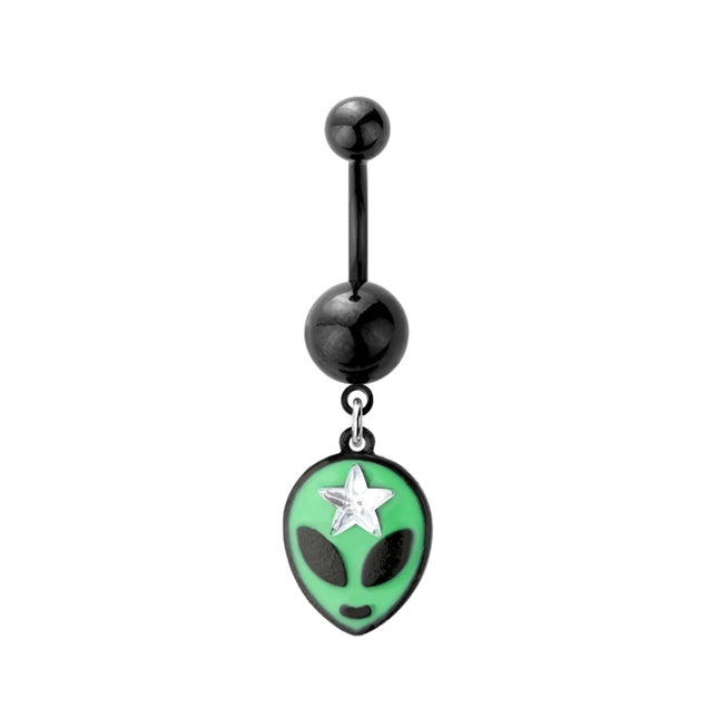 Alien Star Enamel Dangle Black Plated Fashion Navel