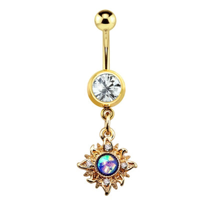 Firey Sun Opal Essence Glitter Dangle Gold Plated Fashion Navel