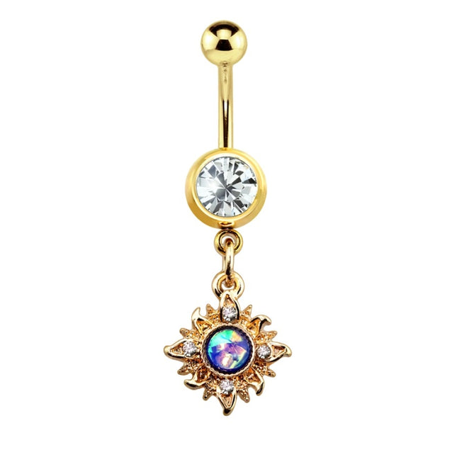Firey Sun Opal Essence Glitter Dangle Gold Plated Fashion Navel