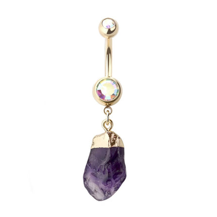 Amethyst Stone Nugget Dangle Gold Plated Fashion Navel