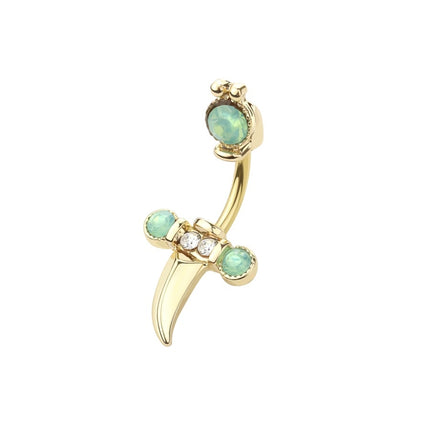Ornate Dagger Green Water Opal Jewelled Gold Plated Fashion Navel