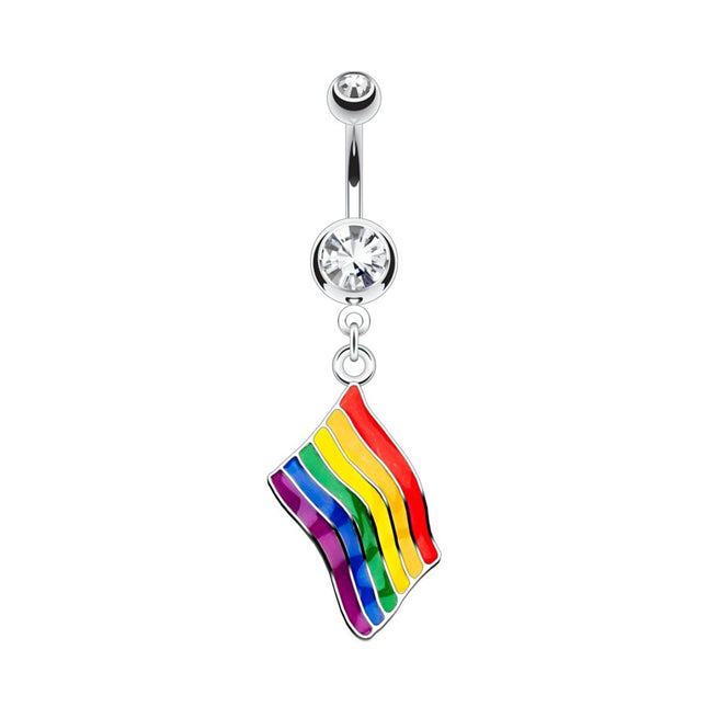 Rainbow Flag Pride Jewelled Dangle Plated Fashion Navel
