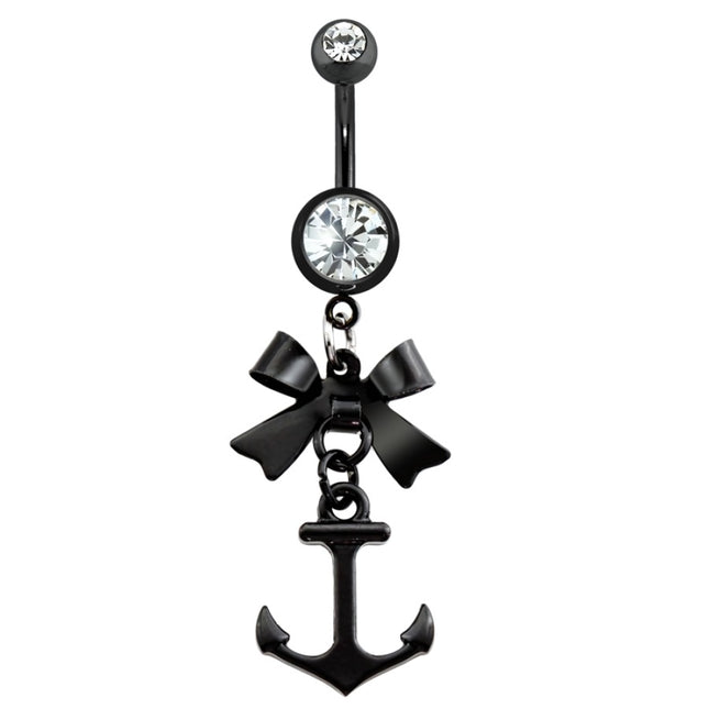 Bow and Anchor Dangle Black Plated Fashion Navel