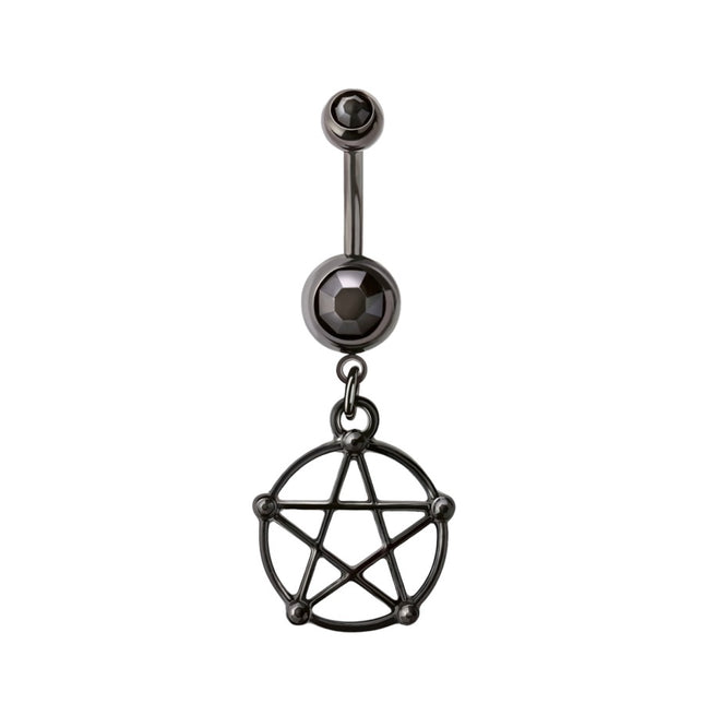Jewelled Pentacle Dangle Black Plated Fashion Navel
