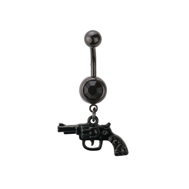 Pistol Dangle Black Plated Fashion Navel