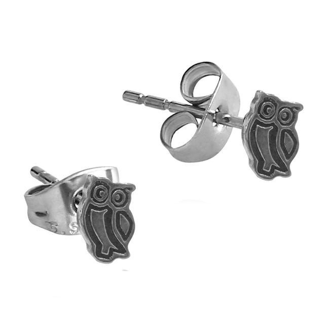 Pair of Surgical Steel Ear Studs Owl
