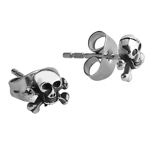 Pair of Surgical Steel Ear Studs Skull and Crossbones