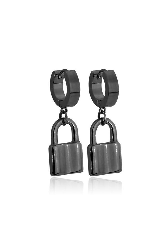 Pair of stainless steel huggie/hoop earrings with locks