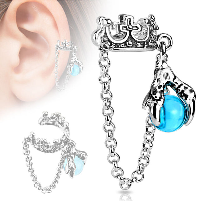 Non Piercing Ear Cuff Crown & Dragon Claw Dangle