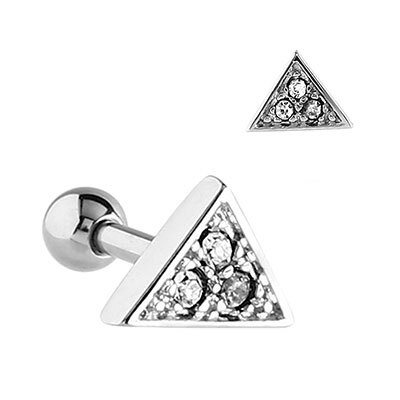 Jewelled Triangle Cartilage Micro Barbell in Silver & Rose Gold