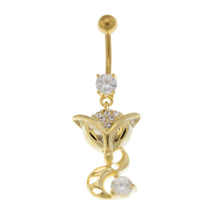 Gold Plated Steel Jewelled Fox Fashion Navel