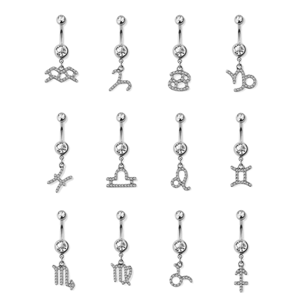 Elstern Gem paved zodiac sign 316l surgical steel dangle navel ring