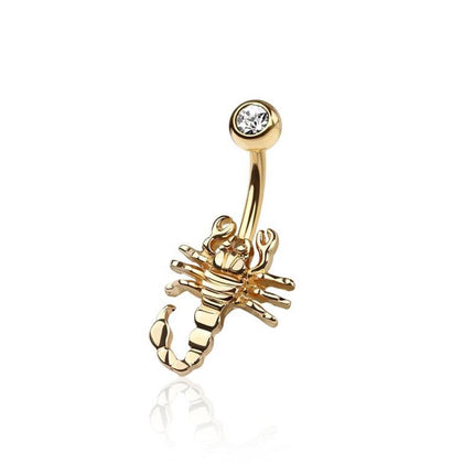 Scorpion with gem top 316l surgical steel navel belly ring