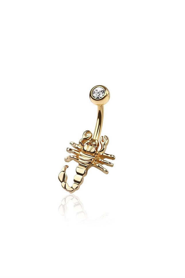 Scorpion with gem top 316l surgical steel navel belly ring