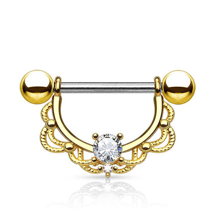 Prongset Jewelled Filigree Nipple Barbell