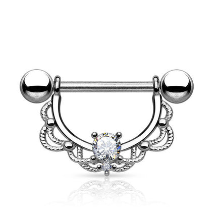 Prongset Jewelled Filigree Nipple Barbell