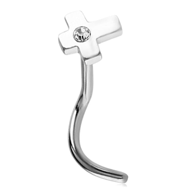 Steel Jewelled Cross Nose Stud