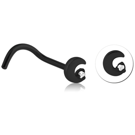 Jewelled Moon Nose Stud In Black, Rose Gold & Silver