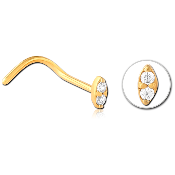 Double Jewelled Ellipse Nose Stud in Gold, Silver, Rose Gold & Black