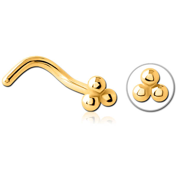 Triple Ball Cluster Nose Stud - In Gold, Silver, Gold & Rose Gold