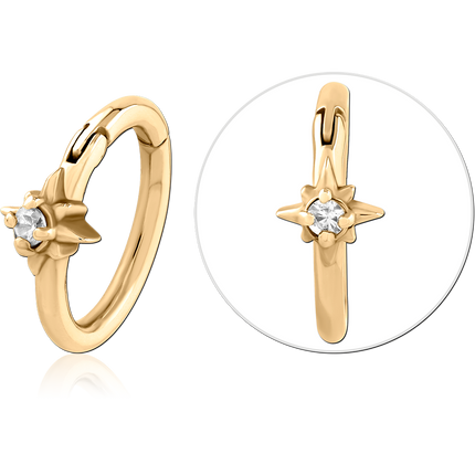 Gold Plated Surgical Steel Clicker with Star and Clear Gem