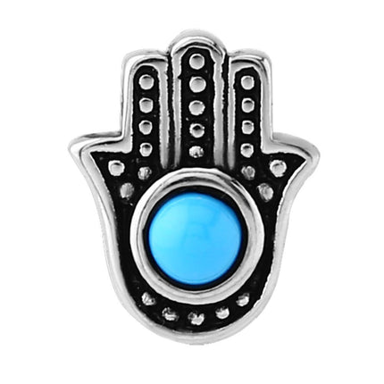 Steel Turquoise Hamsa Industrial Barbell Charm
