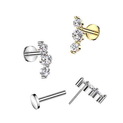 Elstern Surgical Steel Threadless Push In Labret with Triple Clear Crystal Top