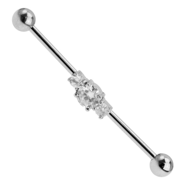 Prong Set Triple Gem Industrial Barbell