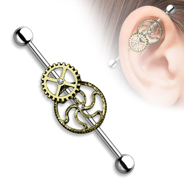 Industrial Barbell Burnish Gold Steampunk Centered