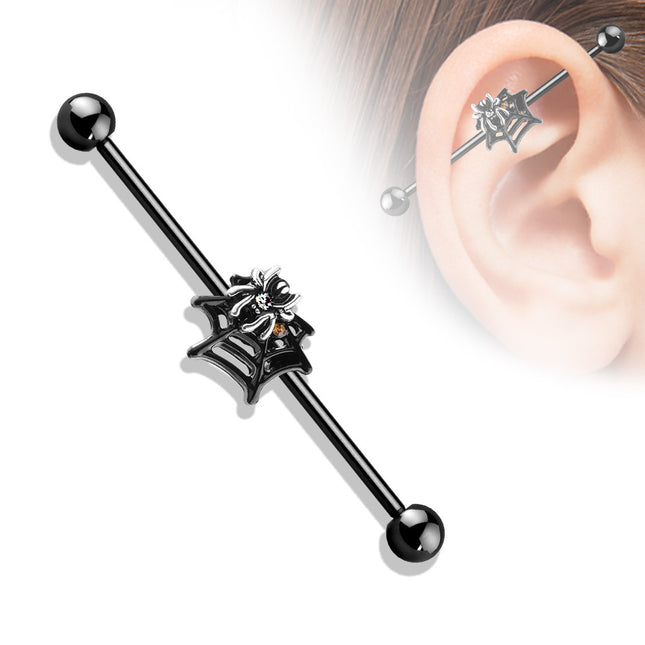 Industrial Barbell Crystal Set Spider on Web