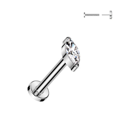 Elstern Titanium Threadless Flat Back Stud with Marquise Clear Crystal