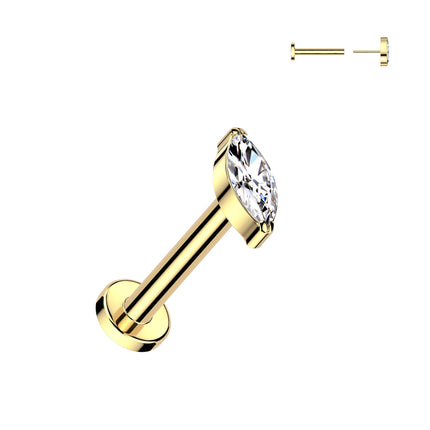 Elstern Titanium Threadless Flat Back Stud with Marquise Clear Crystal