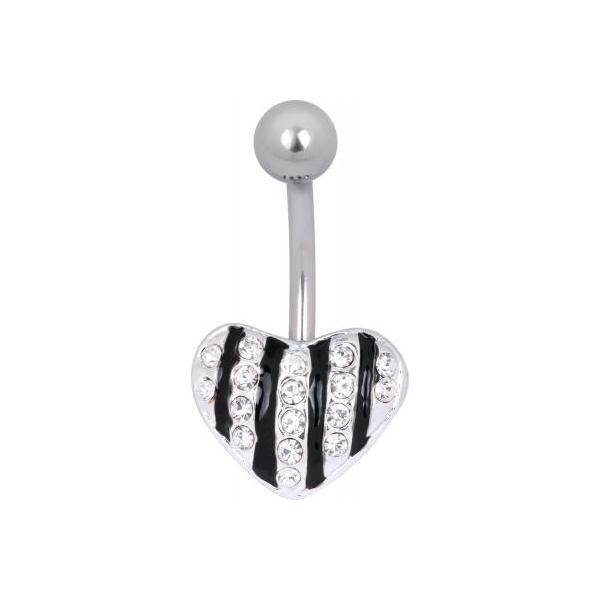 Steel Basicline Jewelled Zebra Heart Navel Bananabell