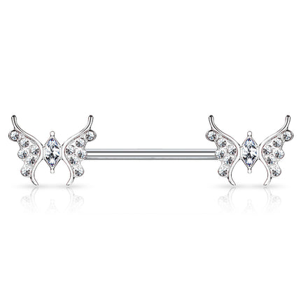 Surgical Steel Crystal Butterfly Nipple Barbell