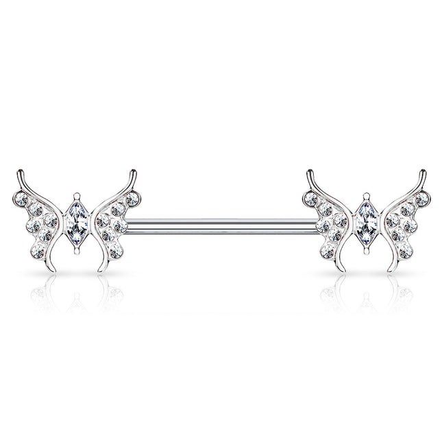 Surgical Steel Crystal Butterfly Nipple Barbell
