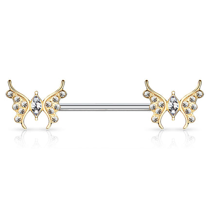 Surgical Steel Crystal Butterfly Nipple Barbell