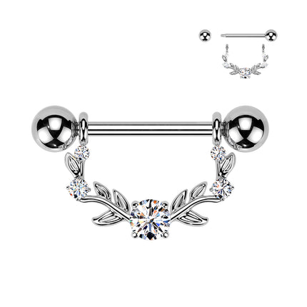 Nipple Barbell with Clear Crystal Vine Dangle