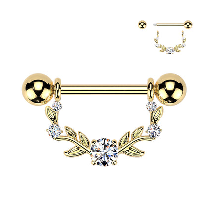 Nipple Barbell with Clear Crystal Vine Dangle